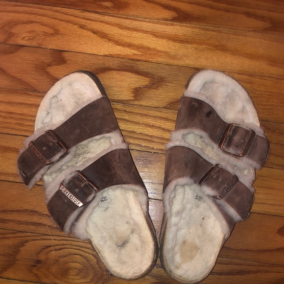Birkenstock Shoes - Birkenstock Brown Shearling Sandals